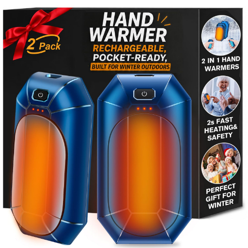 Hand Warmers Rechargeable 2 Pack, Reusable Electric Handwarmers Portable AI Smart Safe Heat Long Lasting Pocket Heater, Warm Gifts for Men Women Outdoor Indoor Hiking Studying Hunting Golf Camping